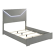 Ivon Queen Size Bed- 3D Embossed LED Headboard- Gray Solid Hardwood