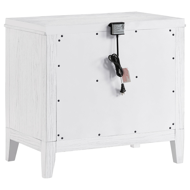 Leva Nightstand- 28 Inch- Distressed White Acacia Wood- 2 Drawers