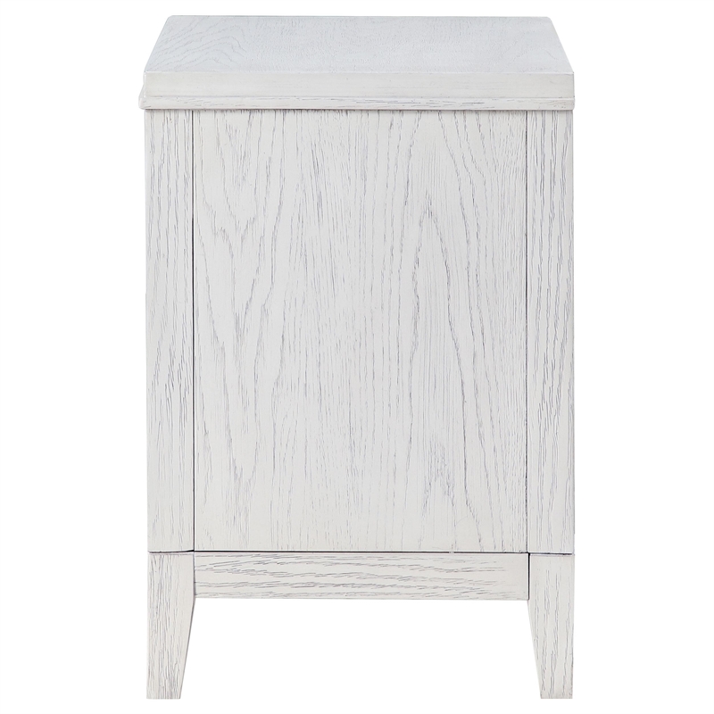 Leva Nightstand- 28 Inch- Distressed White Acacia Wood- 2 Drawers
