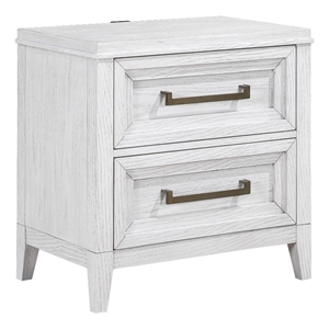 Leva Nightstand- 28 Inch- Distressed White Acacia Wood- 2 Drawers