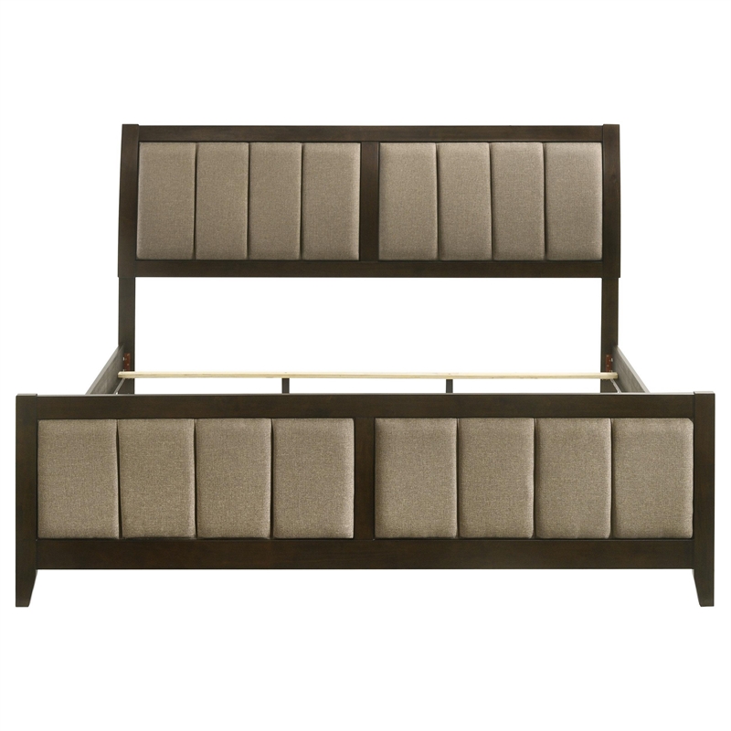 Wily King Size Bed- Channel Tufted Upholstered Headboard- Dark Brown