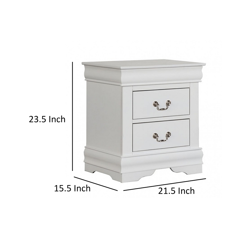 Ryla Nightstand- 2 Drawers- Solid Wood- Nickel Metal Handles