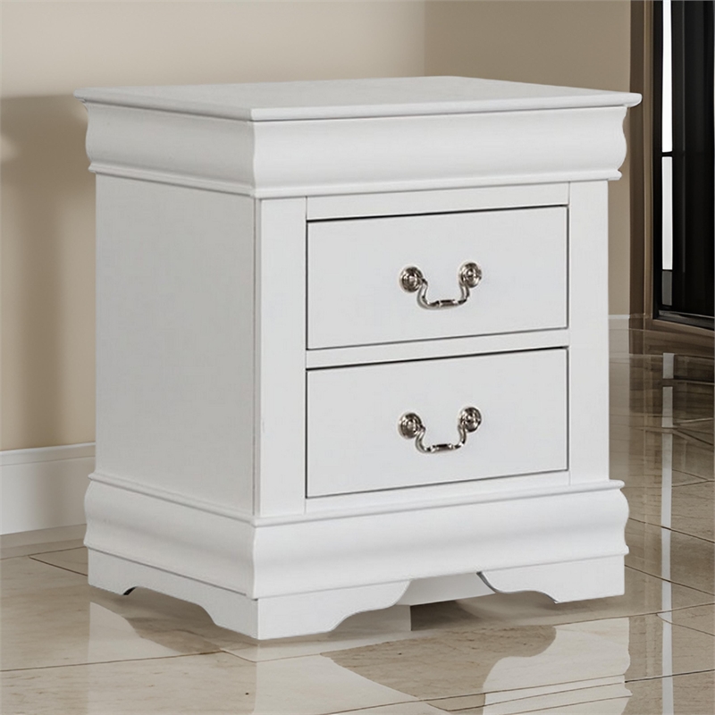 Ryla Nightstand- 2 Drawers- Solid Wood- Nickel Metal Handles