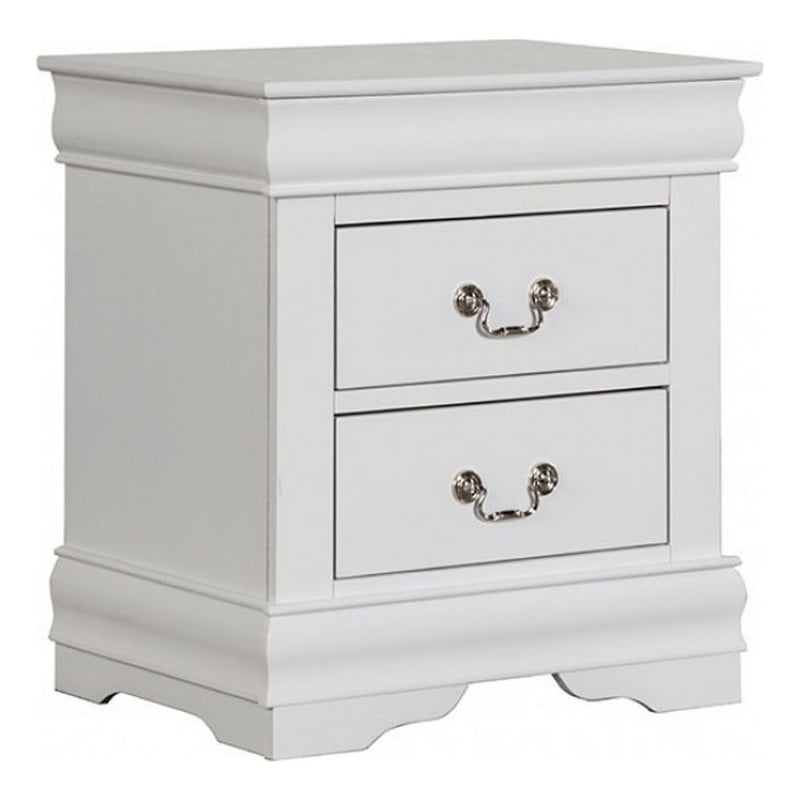 Ryla Nightstand- 2 Drawers- Solid Wood- Nickel Metal Handles