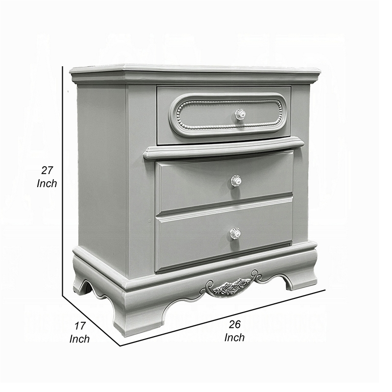 Auri Kids Nightstand- 3 Drawers and Scalloped Base