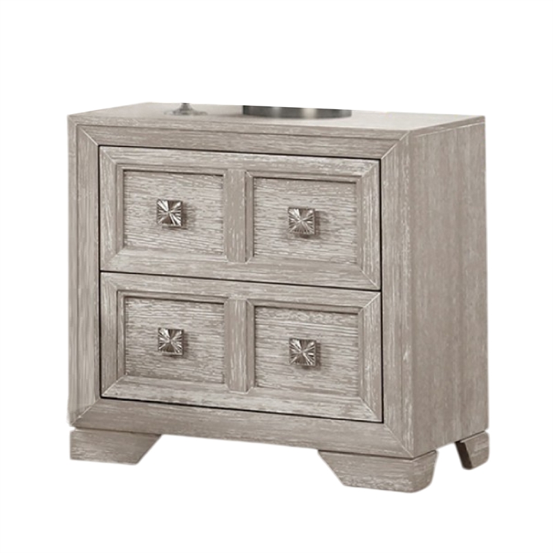 Diaz Nightstand with 2 Drawers- Sunburst Design Front