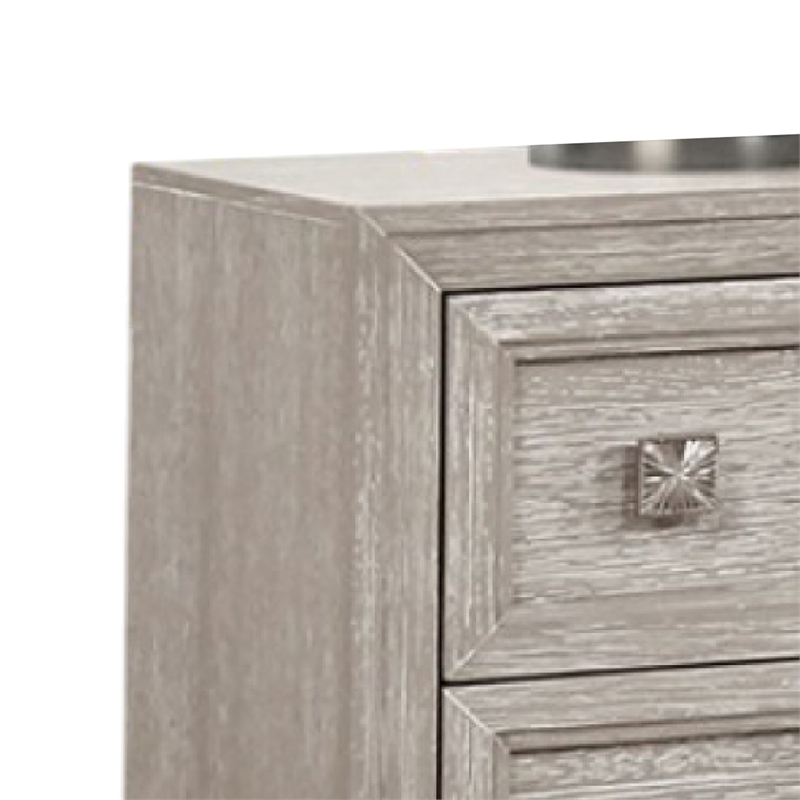 Diaz Nightstand with 2 Drawers- Sunburst Design Front