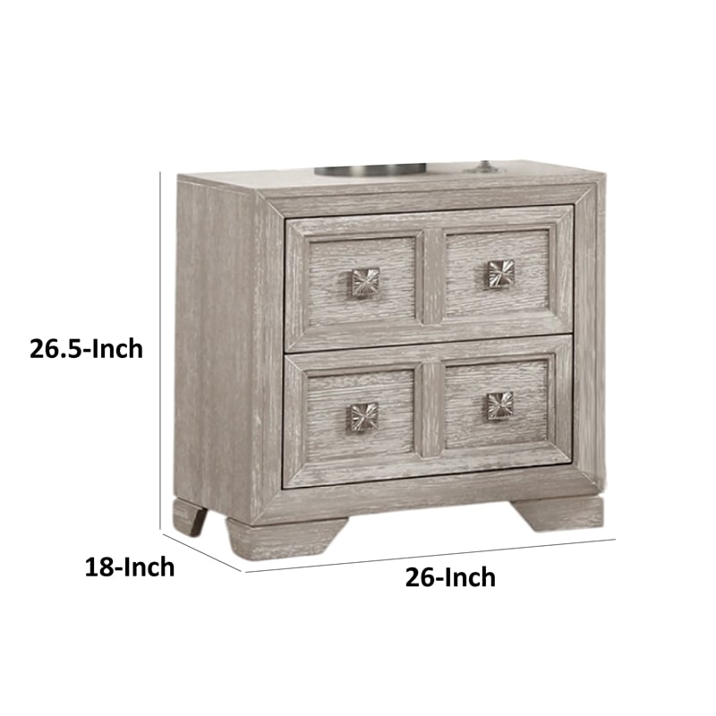 Diaz Nightstand with 2 Drawers- Sunburst Design Front