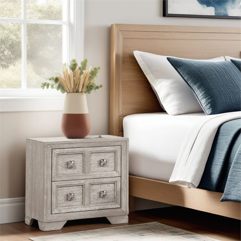 Diaz Nightstand with 2 Drawers- Sunburst Design Front