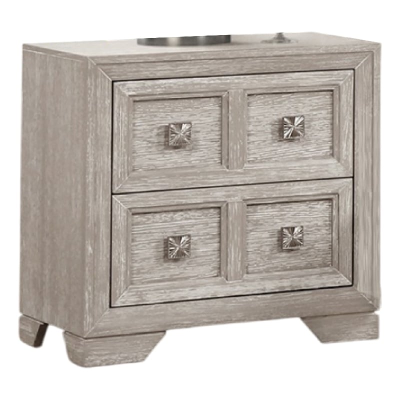 Diaz Nightstand with 2 Drawers- Sunburst Design Front