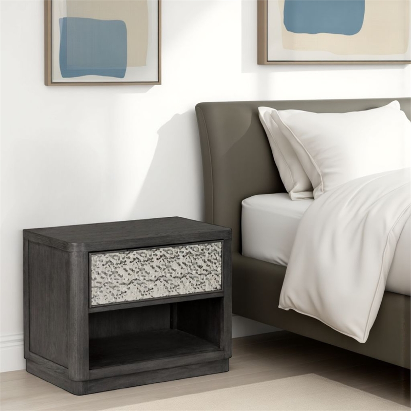 Zoko Nightstand Table with 2 USB Ports- Metal Accents