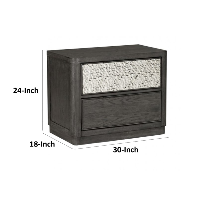 Zoko Nightstand- 2 Drawers- USB Ports- Metal Accents