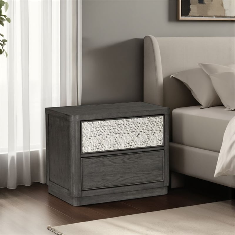 Zoko Nightstand- 2 Drawers- USB Ports- Metal Accents