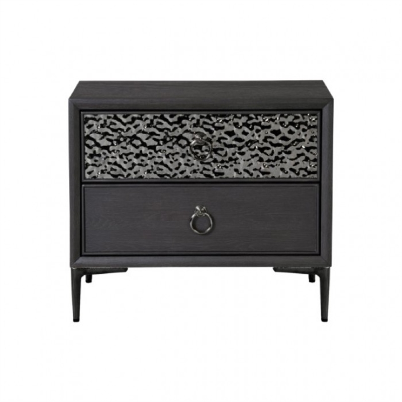 Kaira Nightstand- 2 USB Ports- Textured Metal Accents