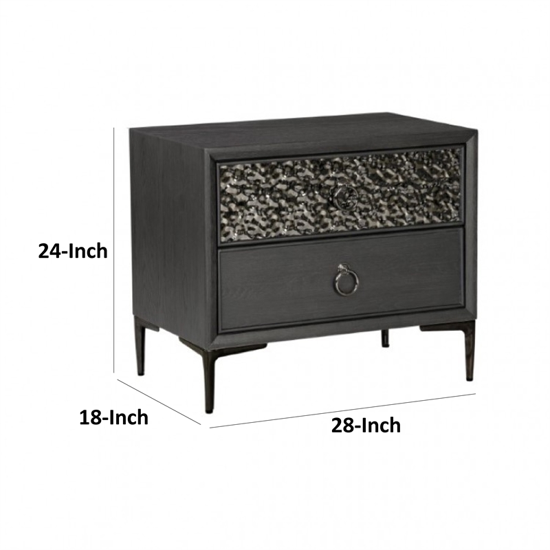 Kaira Nightstand- 2 USB Ports- Textured Metal Accents
