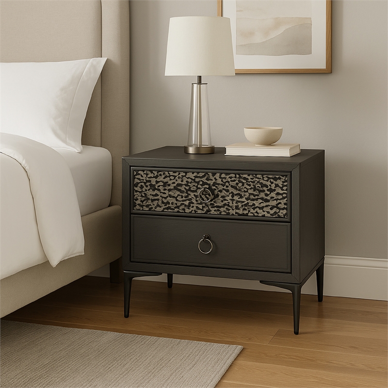 Kaira Nightstand- 2 USB Ports- Textured Metal Accents