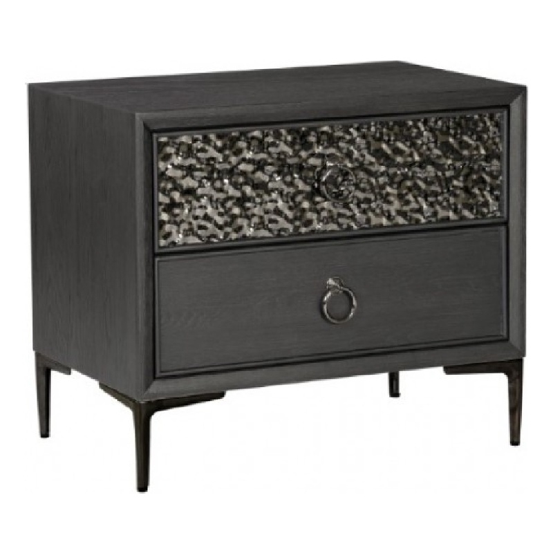 Kaira Nightstand- 2 USB Ports- Textured Metal Accents