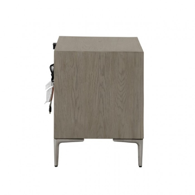 Kaira Nightstand with 2 USB Ports- Textured Metal