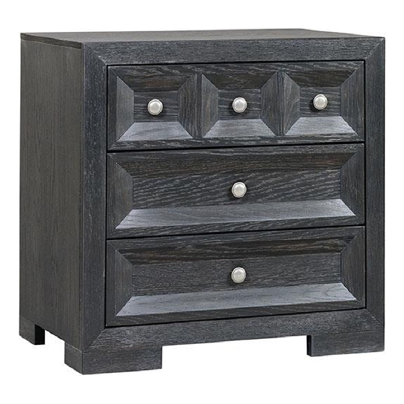 Kizie Nightstand- 3 Drawers- USB A-C- Weathered Black Wood- 28 Inch