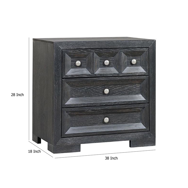 Kizie Oversized Nightstand- USB A-C- 3 Drawer- 38 Inch Weathered Black
