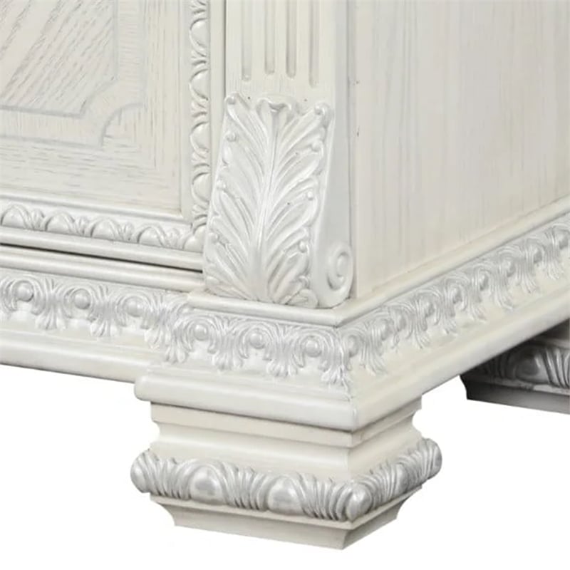 Naddy Nightstand- 2 Drawers- USB- Wire Brushed White Wood- 30 Inch