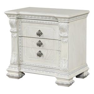 Naddy Nightstand- 2 Drawers- USB- Wire Brushed White Wood- 30 Inch