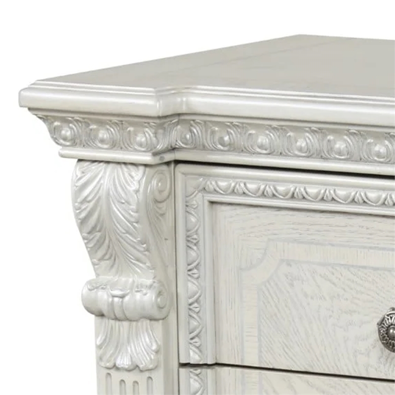 Naddy Nightstand- 2 Drawers- USB- Wire Brushed White Wood- 30 Inch
