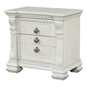 Naddy Nightstand- 2 Drawers- USB- Wire Brushed White Wood- 30 Inch