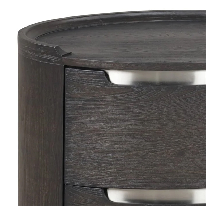 Osko Nightstand- 2 Storage Drawers- Nickel Trim
