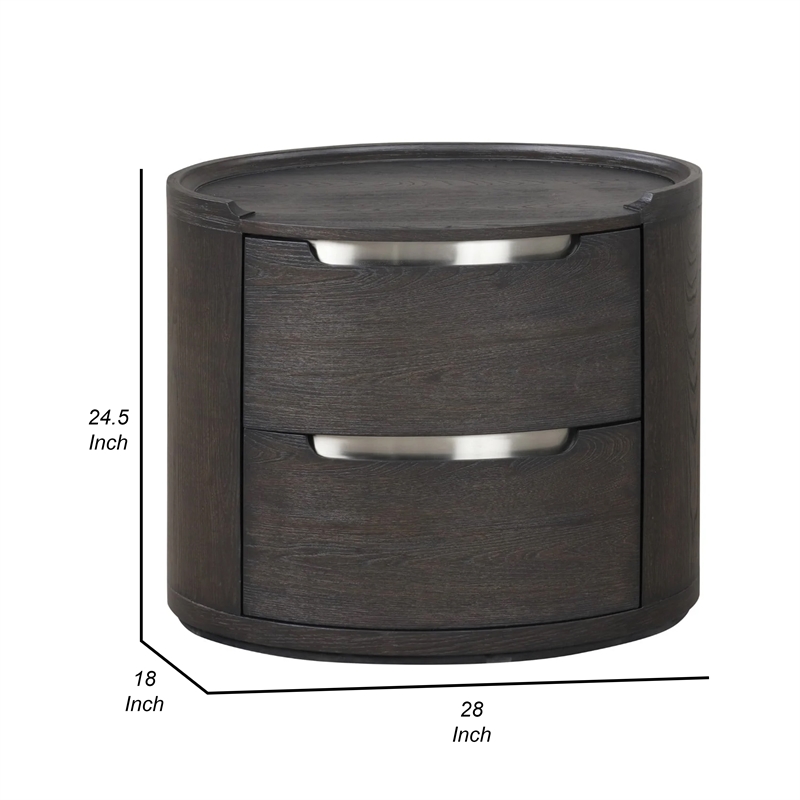 Osko Nightstand- 2 Storage Drawers- Nickel Trim