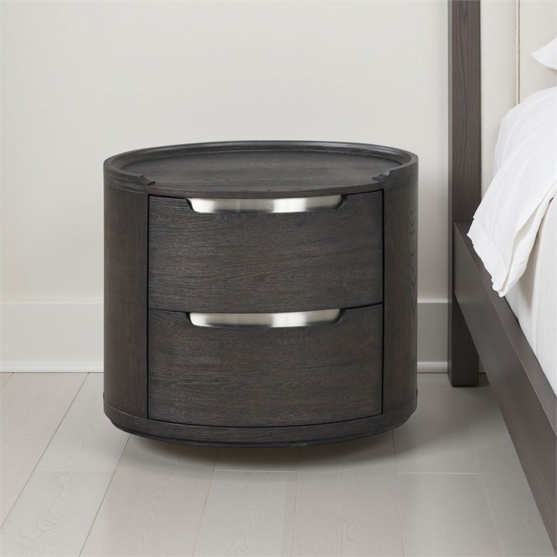 Osko Nightstand- 2 Storage Drawers- Nickel Trim