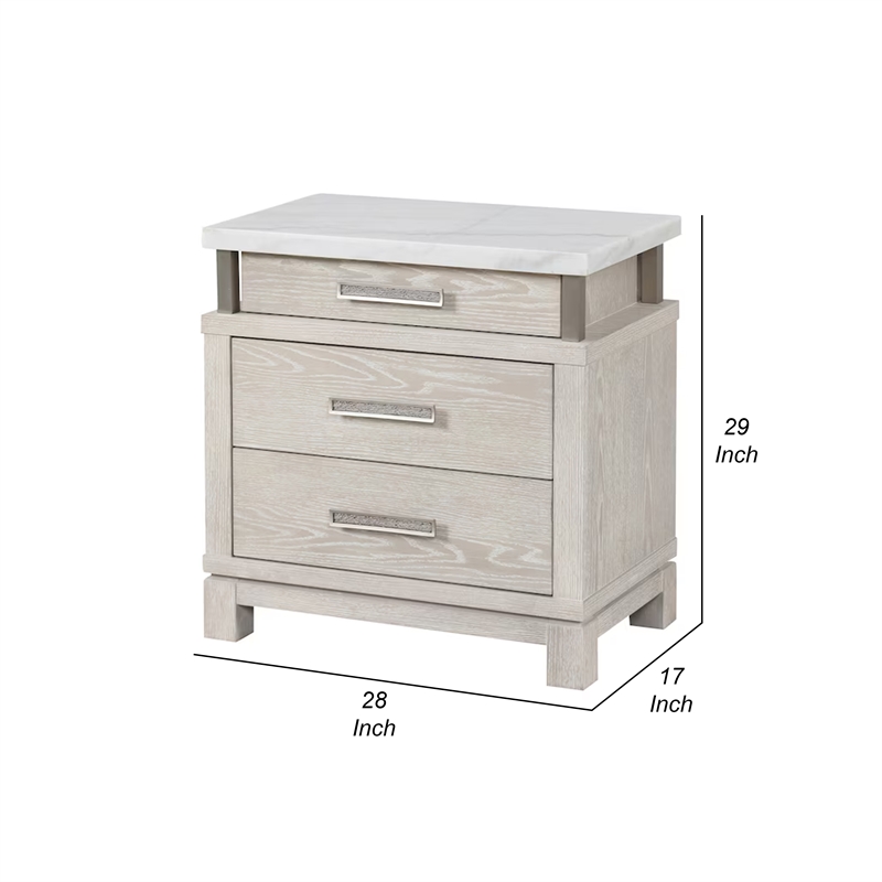 Loji Nightstand- 3 Drawers- White Marble Top- 29 Inch