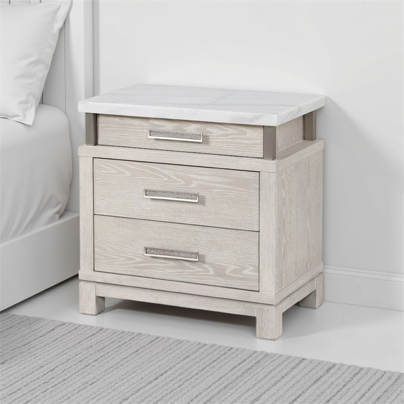 Loji Nightstand- 3 Drawers- White Marble Top- 29 Inch