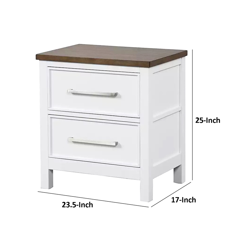 Tela Nightstand- 2 Drawers- Metal Handles- 25 Inch