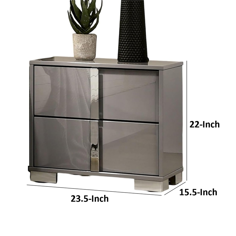 Suni Nightstand- Light Taupe Wood with UV Finish- 2 Drawers- 24 Inch
