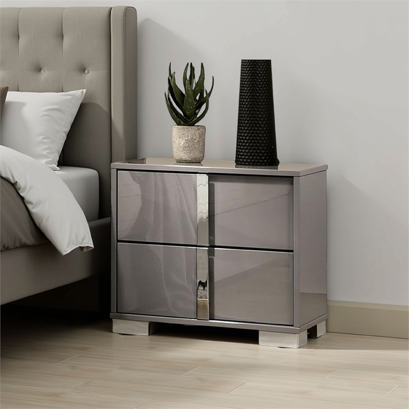 Suni Nightstand- Light Taupe Wood with UV Finish- 2 Drawers- 24 Inch