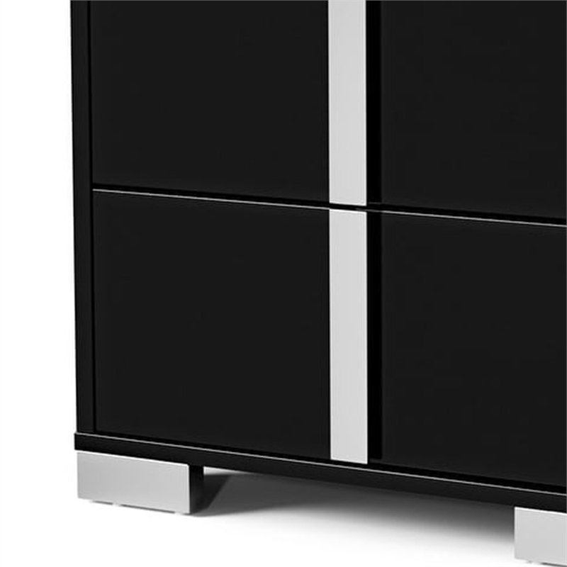 Suni Nightstand- Piano Black Wood with UV Finish- 2 Drawers- 24 Inch