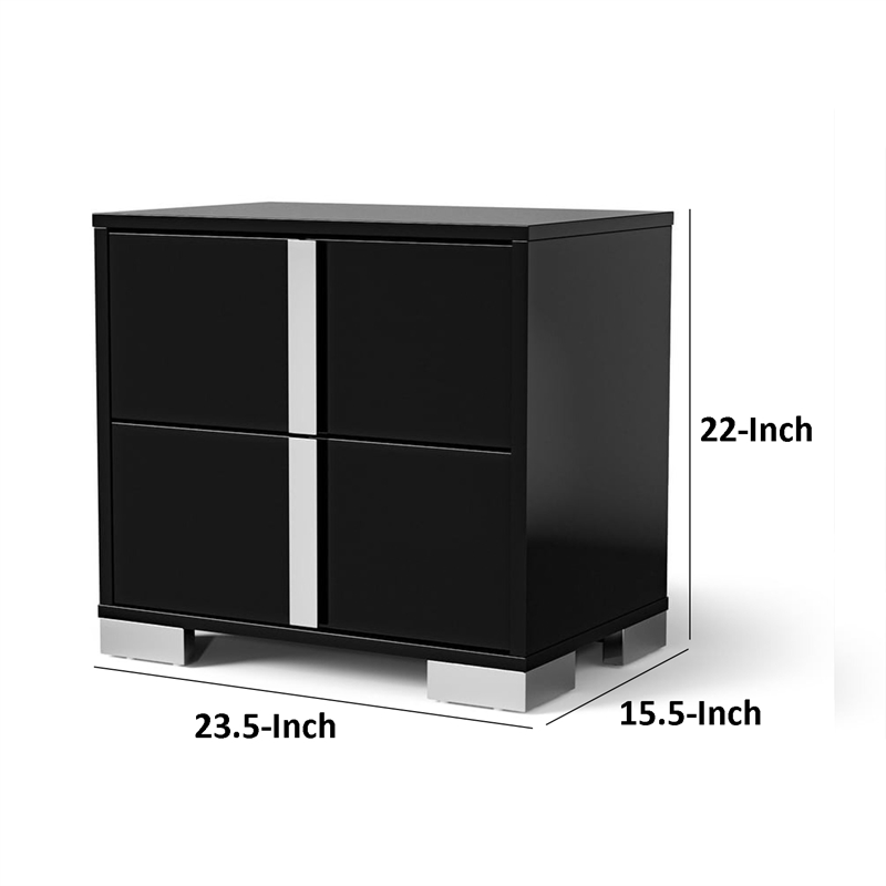 Suni Nightstand- Piano Black Wood with UV Finish- 2 Drawers- 24 Inch