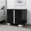 Suni Nightstand- Piano Black Wood with UV Finish- 2 Drawers- 24 Inch