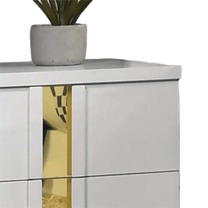 Yoki Nightstand-2 Drawers-Modern Glam White and Gold-23 Inch