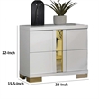 Yoki Nightstand-2 Drawers-Modern Glam White and Gold-23 Inch
