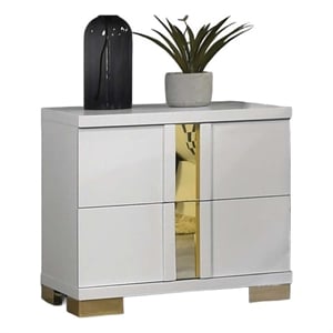 Yoki Nightstand-2 Drawers-Modern Glam White and Gold-23 Inch