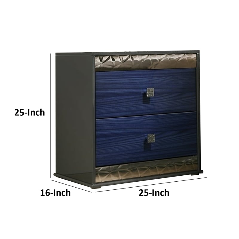 Zara Nightstand w 2 Drawers- Crystal Knobs
