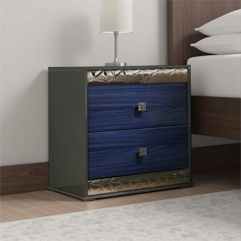 Zara Nightstand w 2 Drawers- Crystal Knobs