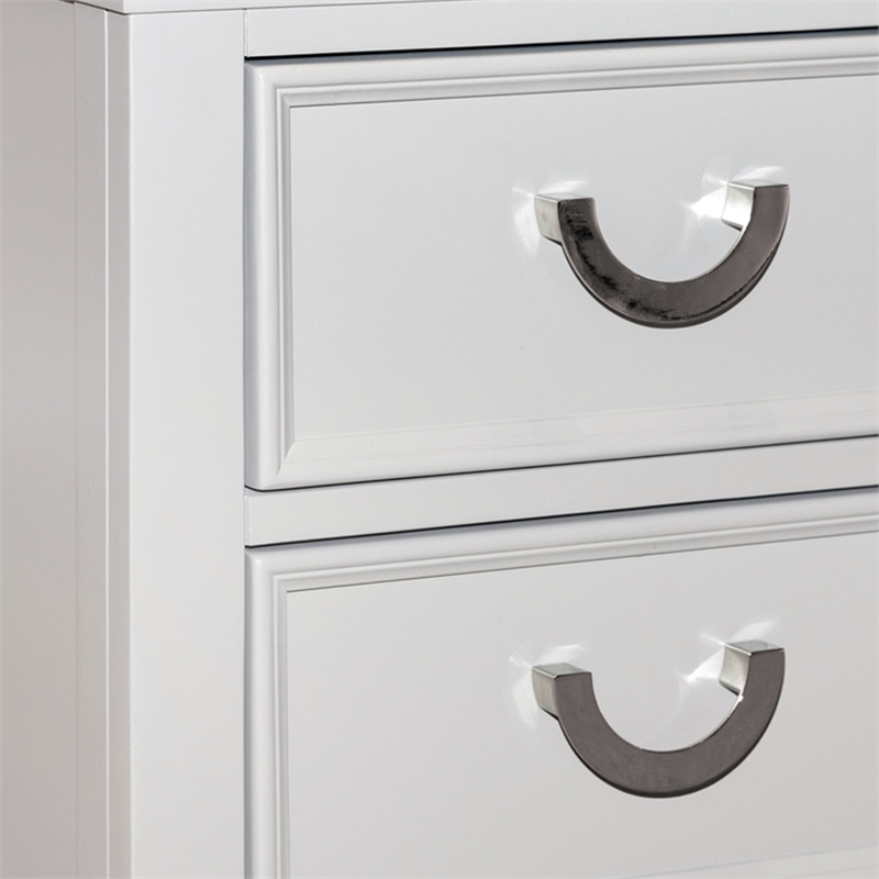 Kiki Nightstand with 2 Drawers- Chrome Metal- White Wood