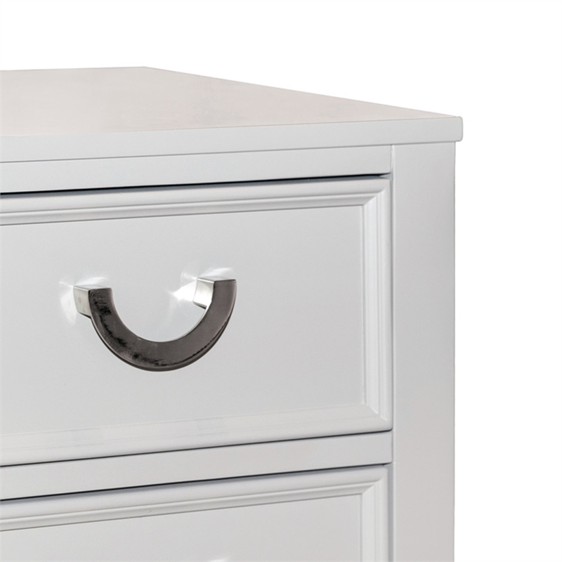 Kiki Nightstand with 2 Drawers- Chrome Metal- White Wood