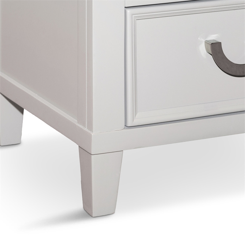 Kiki Nightstand with 2 Drawers- Chrome Metal- White Wood