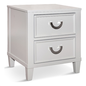 Kiki Nightstand with 2 Drawers- Chrome Metal- White Wood