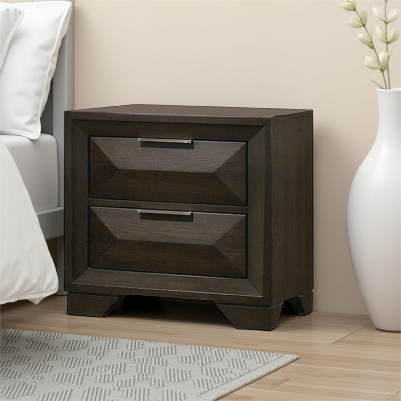 Fema Nightstand- 2 Bevel Drawers- Nickel Handles