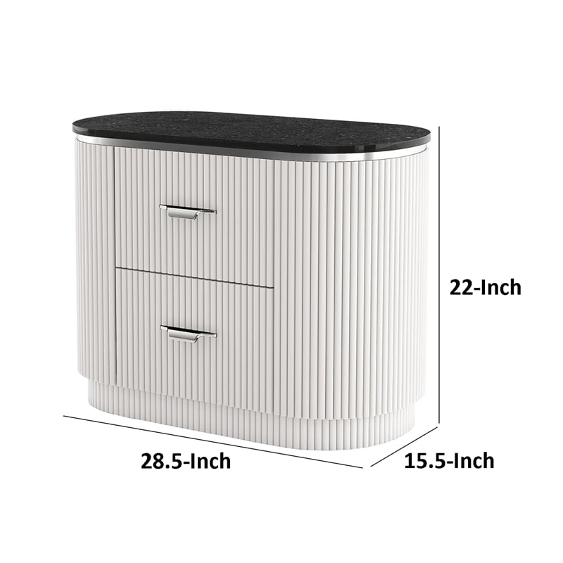 Alda Nightstand w 2 Drawers- Black Stone Top
